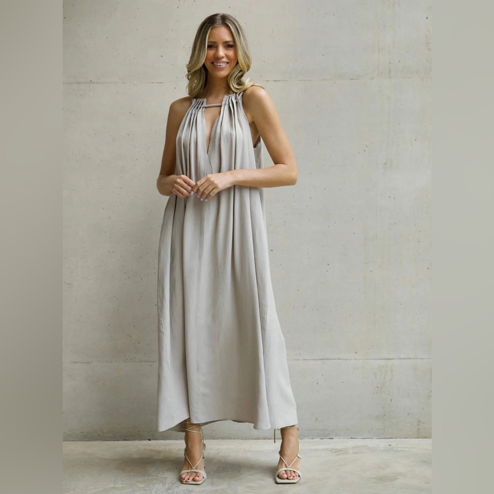 NWT Plus Size 5X MARIA ROPE DETAIL RUCHED NECK MAXI DRESS STONE